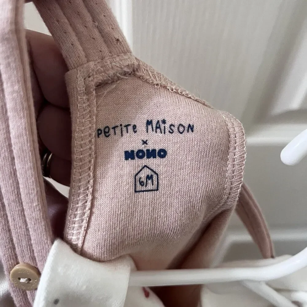 Petite Maison x NONO Pink Overalls and Top 2PC Set Organic Cotton Girls 6 Months